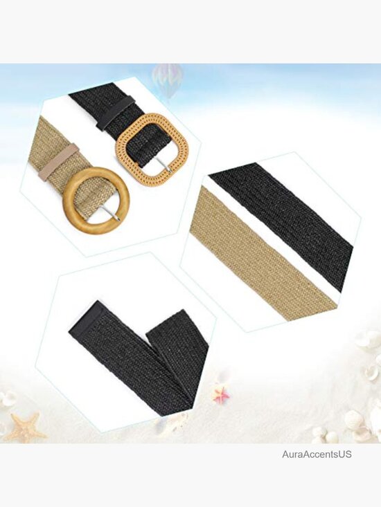 Set of 3/4 Straw Woven Elastic Stretch Waist Belts for Women, Boho Skinny Dress main image 7